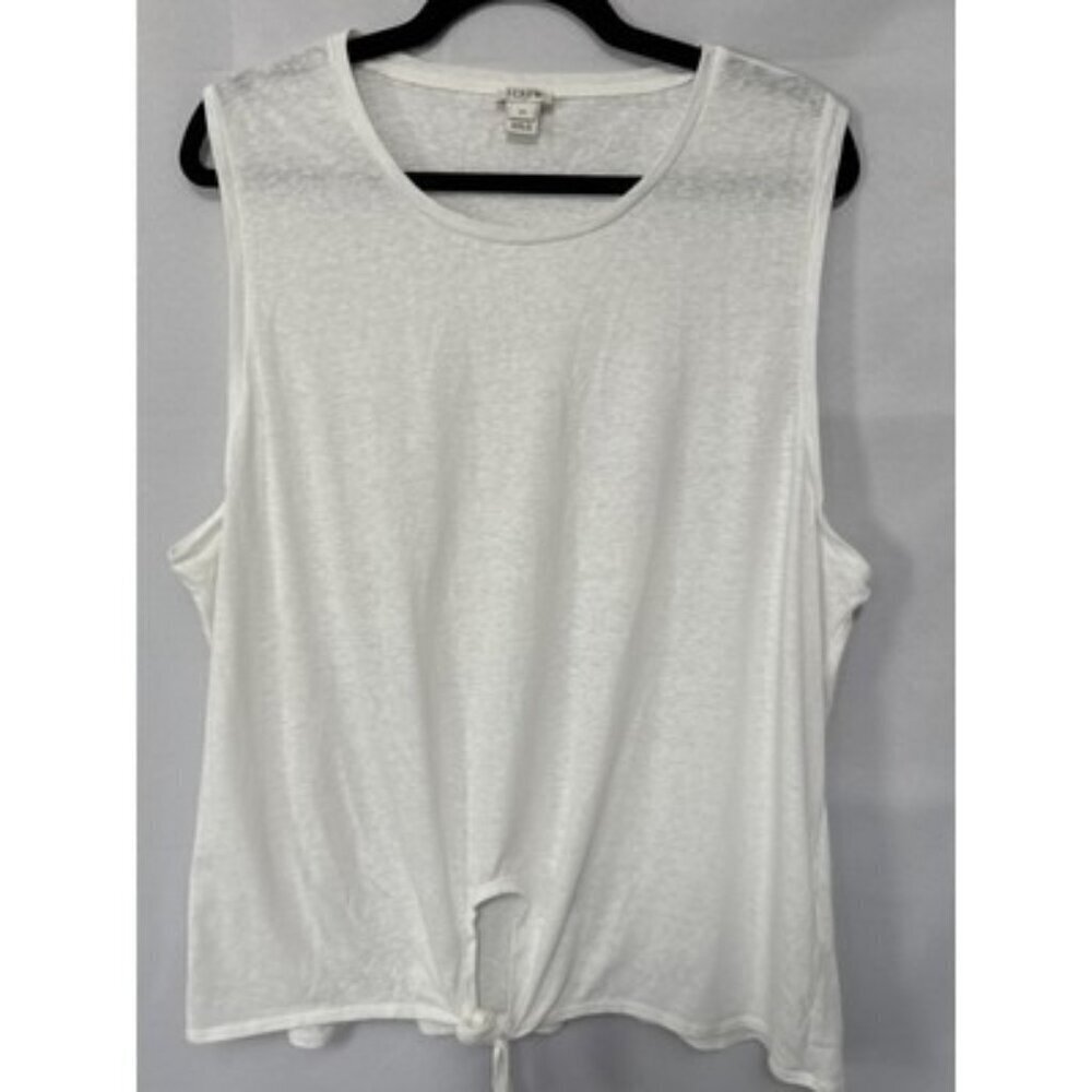 J.Crew Womens Tie-Front Sleeveless Top 2X White Lightweight Cotton Blend